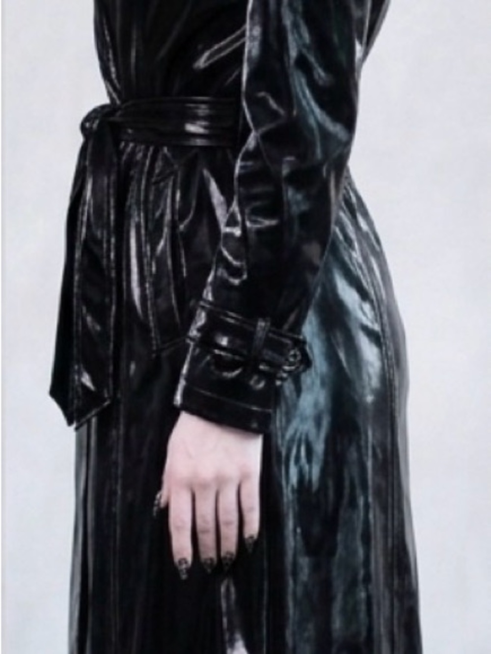 Black Long Trench Coat with Belt - Women - Picture 4 of 6
